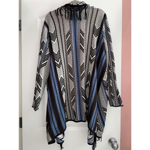 Nic+Zoe Women’s size 2X Striped Fringe Long Cardigan  Sweater Boho Lagenlook - Picture 7 of 8